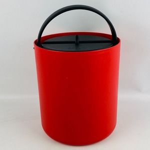 Bodum Ice Bucket Red Plastic Black Lid 8.5" x 7.5"‎ Swiss Made